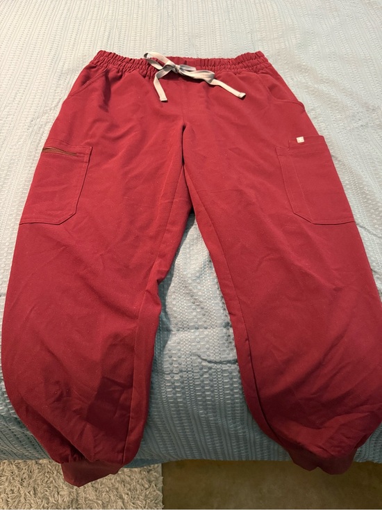 Figs Pants - Figs Women's Track Joggers in Deep Red with Drawstring